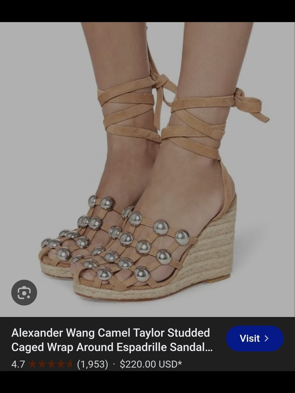 Alexander Wang Camel Studded Caged Wrap-Around Espadrille Wedge Sandals